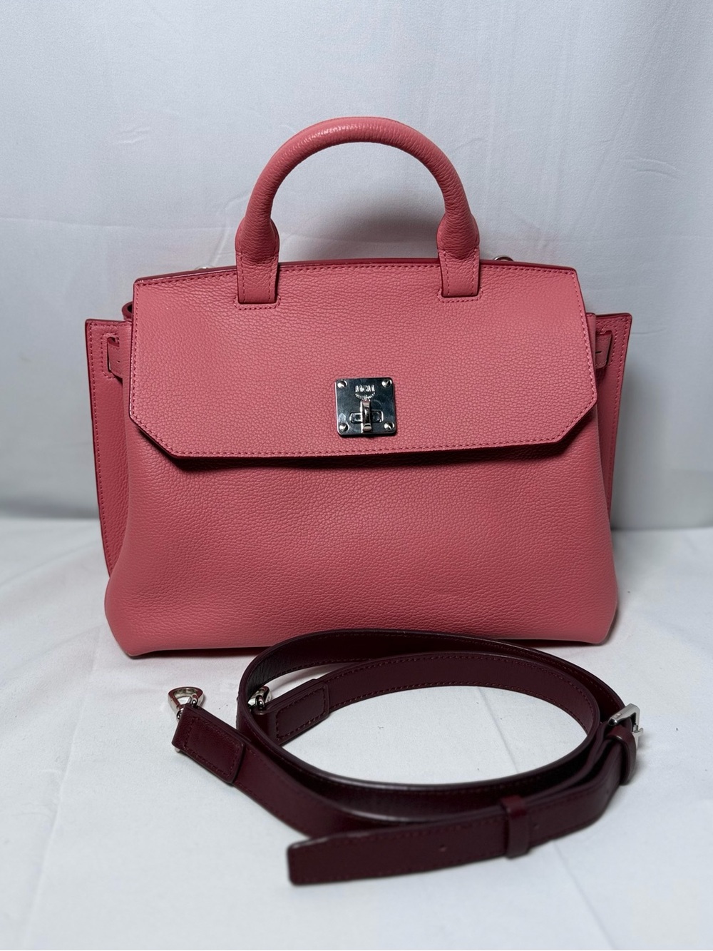 MCM Rose Pink Top-Handle Satchel with Detachable Strap
